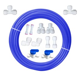 Wesell 1/4" Quick Connect Water Purifiers Tube Fittings for RO Water Reverse Osmosis System Pack Of 12（Ball Valve+Y+L+I+Reverse+T Type)+10 Meters（33 feet）Tubing Hose Pipe(Blue)