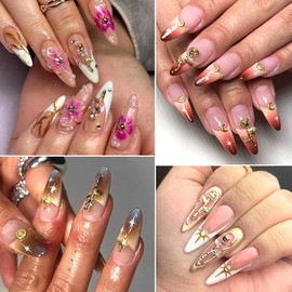 3D Metal Rose Nail Art Charms, Mixed Styles Gold Roses Flowers Alloy Nail Jewels, Metal Nail Chains Star Micro Caviar Beads Nail Rivets Studs for Women Girls Nails Supplies DIY Crafts Decorations