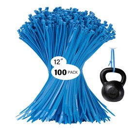 Zip Ties Heavy Duty Cable Ties with 200lbs Tensile Strength, Multi-Purpose Adjustable Ties, UV Resistant Indoor and Outdoor Cable Ties for Use in The Home, Office, Garden (12" (200lb)-Blue)