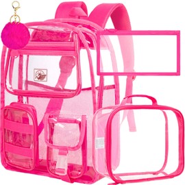 Clear Backpack for Girls Women, Heavy Duty PVC Transparent BookBag, Cute See Through School Bags for Teens Elementary - Rose
