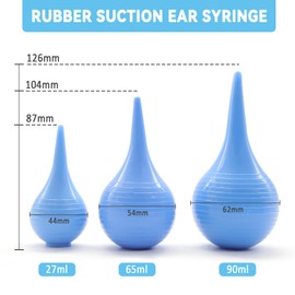 3 Pack Hand Bulb Ear Syringes, Soft Reusable Rubber Suction Ear Bulb Syringe Ball, Ear Washing Squeeze Bulb, Baby Ear Cleaning Bulb for Kids, Adults, Pet (3 Sizes)