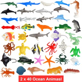 FINGOOO 80 Pieces Sea Creatures Toys for Kids,Assorted Vinyl Plastic Ocean Animals Toys for Party Favors Classroom Educational Goodie Bag Filler Cupcake Topper