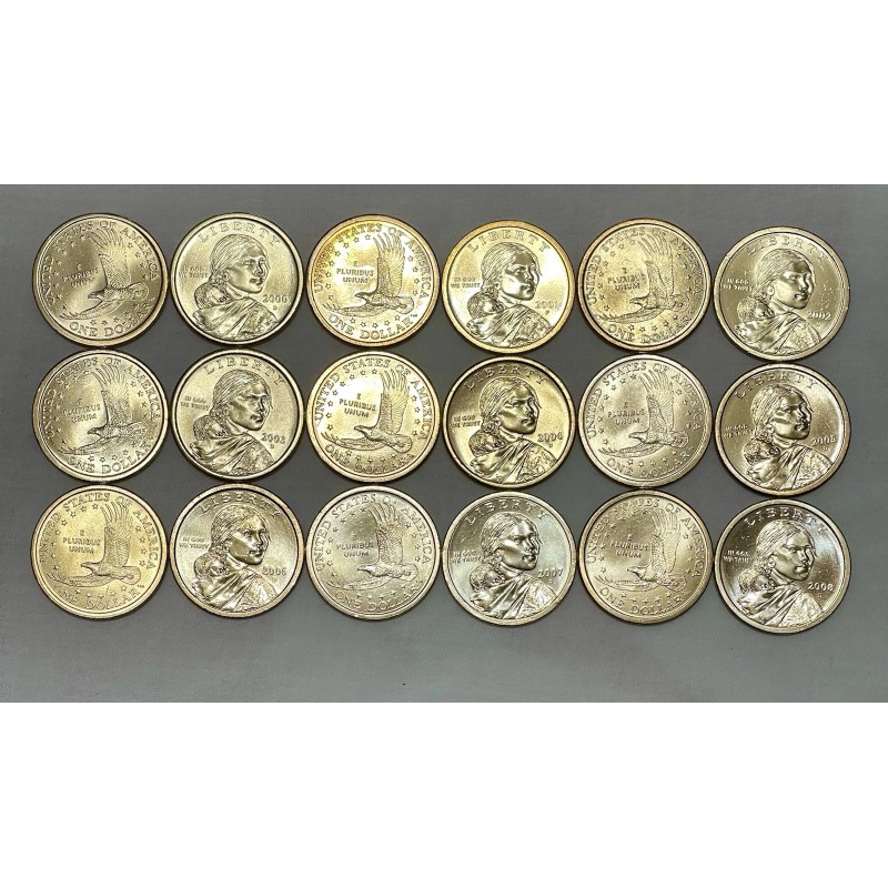 2000 - 2008 Complete Sacagawea Set 18 Coins PD Brilliant