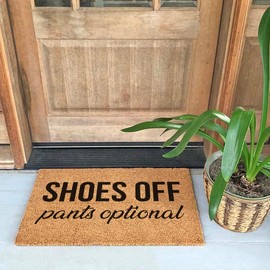 Funny Coir Doormat Shoes Off Pants Optional Doormat Entryway Outdoor Mat with Heavy Duty Front Porch Decor Patio Rugs Welcome Mats Entry Natural Coconut Brown Mat Novelty Gift Mat 23.7 x 15.7 inch