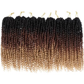 Xtrend 12 inch Short Pre twisted Passion Twist Hair 8Packs 3Tone Bohemian Pre Looped Synthetic Natural Hair Crochet Braids Passion Twist Hair for Black Women 12 Strands/Pack 1B3027#