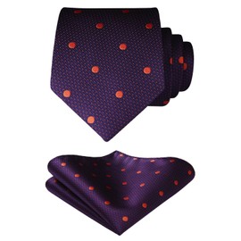 HISDERN Purple Tie and Pocket Square Classic Silk Ties for Men Formal Business Polka Dot Neckties Handkerchief Set Elegant Wedding Prom Mens Ties