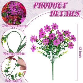 Hrobek Artificial Flowers Outdoor Spring Summer Decoration, 12 Bundles Faux Flower Silk Colorful Daisy Eucalyptus, Outside Realistic Fake Plastic Plants Dec for Home Porch Patio Yard,Mix Color