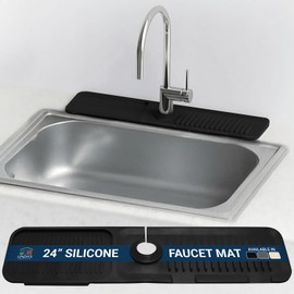 24” Silicone Faucet Mat For Kitchen Sink, Kitchen Sink Splash Guard Behind Faucet, Kitchen Faucet Mat For Kitchen Sink, Kitchen Sink Faucet Mat Splash Guard and Sink Water Splash Guard (Black)