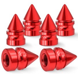 MEAJOO 6PCS Spiked Style Tire Valve Stem Caps, Corrosion Resistant, Universal Aluminium Alloy Dustproof Tire Valve Stem Covers for Cars, SUV, Trucks, Bikes, Motorcycles, Bicycles(Red)