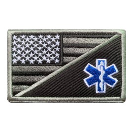 Antrix Tactical American Flag/EMT Star of Life Full Embroidered Patch Hook and Loop Military EMS Medic Medical Paramedic First Aid Army Fastener Patch -3.15x2"