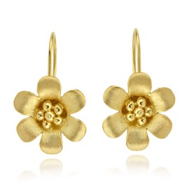 Aeravida Satin Brush Summer Flower Gold Plated Sterling Silver Dangle Earrings | Elegant Flower Gold Plated Sterling Silver Dangle Earring for women | Vintage Stud Earrings