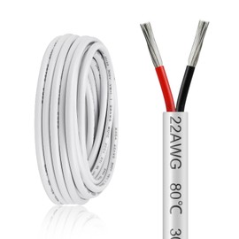10 Metres 22AWG 2 Core Electrical Wire, 2x0.3mm² Flexible Stranded Tinned Copper Electric Cable, 12V 24V 240V 300V Twin Core Cable PVC White Electric Wire for LED Strips Lighting Lamp Automotive