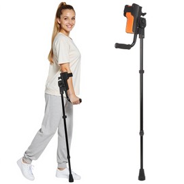 Carehofu 3-Angle Adjustable Forearm Crutches for Adults - Ergonomic Non-Slip Handles with EVA Elbow Support, Foldable Arm Crutches Forearm for Leg Injury, Surgery Recovery, Disabled (Single Unit)