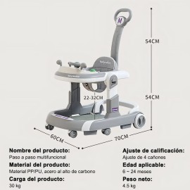 Andador interactivo para bebés 4 en 1 4 modos 4 alturas ajustables plegable y portátil con música y dosel gris Banna Xbc-3