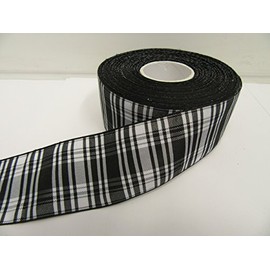 2 metres x 38mm Tartan Ribbon Black & White Double Sided Menzies 38 mm 3.8cm