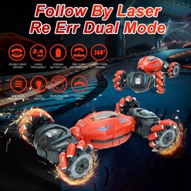 COUOMOXA Dual-Sided RC Car - Special Effects Music & Lights, Durable Design for Various Terrains | Toys for 7 8 9 10 11 12 Year Old Boys/Girls Birthday Gift, Indoor & Outdoor Use (Red)