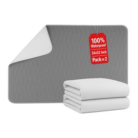 Epicessentials Make Your Home Epic Epicessentials Incontinence Bed Pads Washable Waterproof - 34" x 52" Reusable Underpads Chucks Holds Up to 6 Cups - 500 GSM Heavy Absorbency Pee Pads for Adults, Dogs and Kids - 2 Pack - Grey/White
