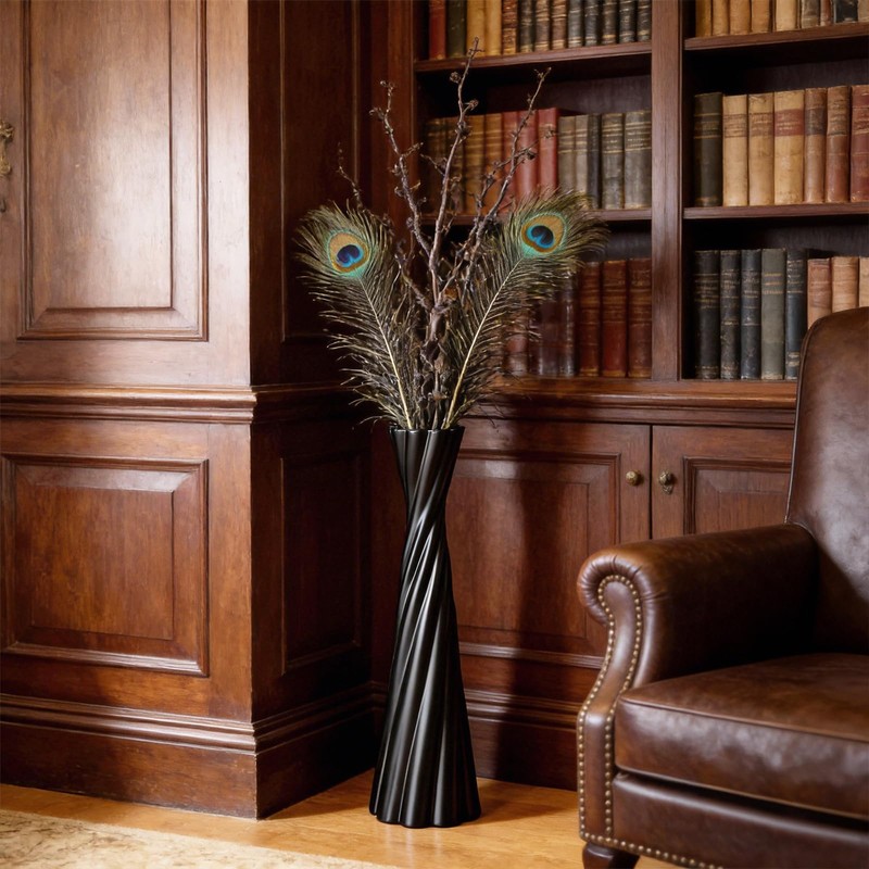 Tall Black Floor Vase 23.6″ – Glossy Twisted Resin Decorative