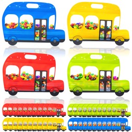 XJWWHZ 20 Pcs Color School Bus Goodie Bags, Plastic Gift Candy Bags with Handle Resealable for Back To School Party
