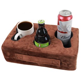 Sofa Cup Holder, Couch Cup Holder Pillow, Sofa Arm Table, Sofa and Bed Drink Caddy, Remotes Holder for RV, Car, Beach（Brown）
