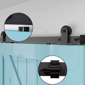 TSMST 6FT Sliding Barn Door Hardware Kit with Adjustable Floor Guide, Top Mount Barn Wood Door Track - T Style