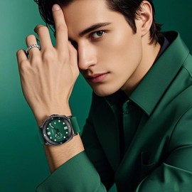 SINOBI Watches for Men with Calendar, Rotating Bezel and Small Seconds Dial Silicone Strap Water-Resistant Mens Watch (Green)