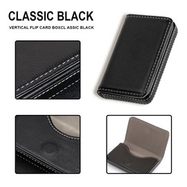 COYUN Business Card Case Flip Style Business Card Holder PU Leather High-Quality Name Card Holder with Magnetic Closure Credit Card Holder Wallet for Men and Women (Black)