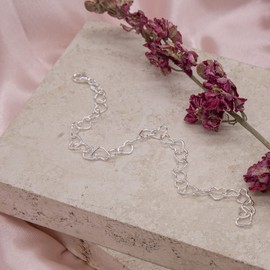 Tuscany Silver Women's Sterling Silver Small Open Heart Link Bracelet of 19cm/7.5"