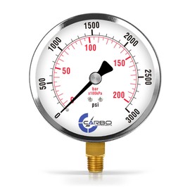 CARBO Instruments 4" Pressure Gauge, Chrome Plated Steel Case, Dry, 0-3000 psi/kPa, Lower Mount 1/4" NPT