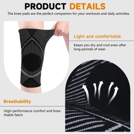 NuVigor 2 Pack Knee Support Brace for Men & Women, Knee Compression Sleeve, Compression Sleeves for Meniscus Tear, Joint Pain, ACL, MCL, Arthritis, Tendonitis, Sports, Ligament Injury, Running, Squats