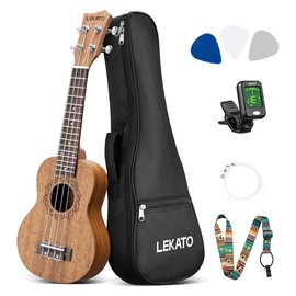 LEKATO 21 Inch Soprano Ukulele for Beginners, Starter Kit Sapele Ukelele, Professional Hawaiian Guitar Uke for Adults Kids, with Gig Bag, Strap Nylon Strings, Picks, Digital Tuner