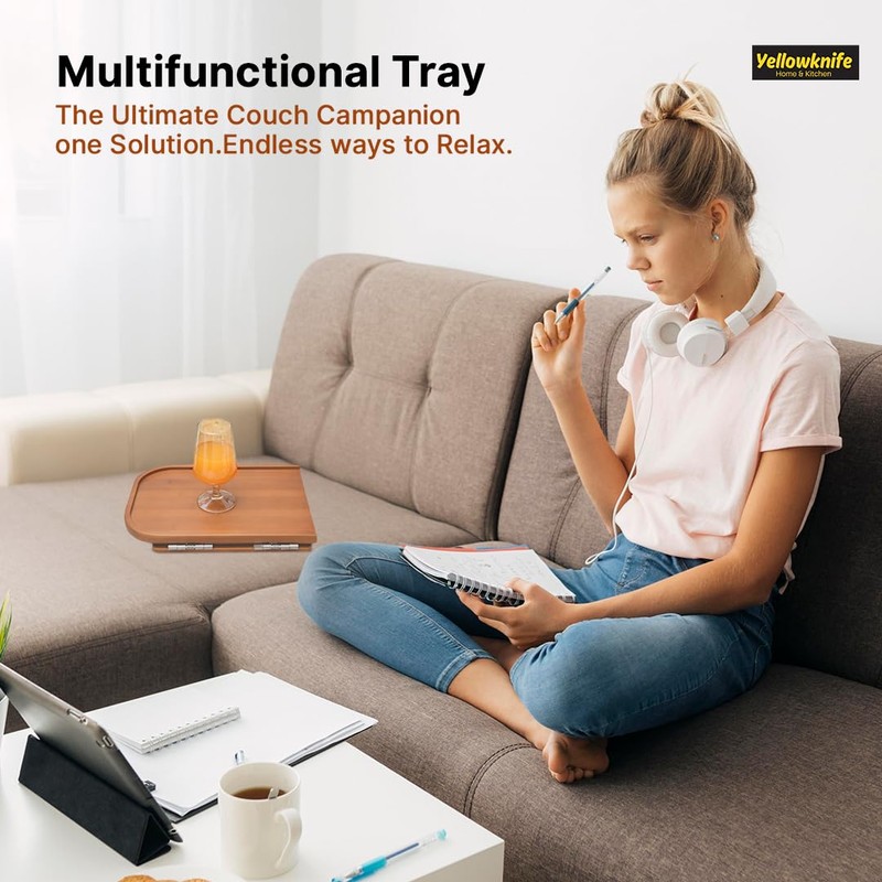 Premium Bamboo Sofa Arm Tray Table -Wooden Couch Arm Tray