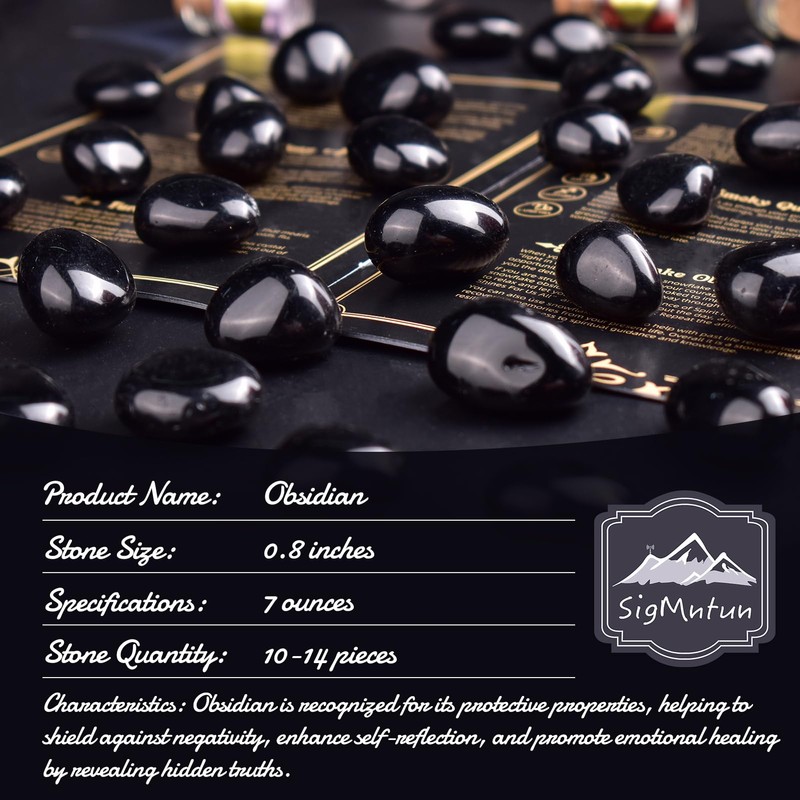 SigMntun Polished Stone Set Obsidian Crystals, 0.8" Handpicked Tumbled Gemstones