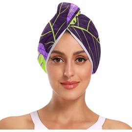 Toallas de pelo de microfibra con botón de hojas amarillas y moradas adecuadas para todo tipo de pelo, toallas para secar el cabello, paquete de 2