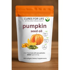 Cures For Life Pumpkin Seed Oil with Saw Palmetto – 3000mg Per Serving, 300 Softgels | Cold Pressed Virgin Oil | Supports Prostate, Bladder, Urinary & Hair Health | Non-GMO