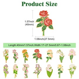 Gythara 14 pcs 14 Styles Spring Flower Theme Alloy Enamel Brooches Pins Rose Trumpet Sunflower Floral Lapel Pins for DIY Jewelry Clothes Backpack Hats Jackets Badge Craft