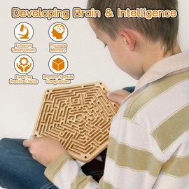 Labyrinth Board Game with Two Metal Balls,Wooden Marble Maze Games,Marbles-Balancing & Strategy Game, Brain Teasers Puzzle Toy Gifts for Kids Teens Adults