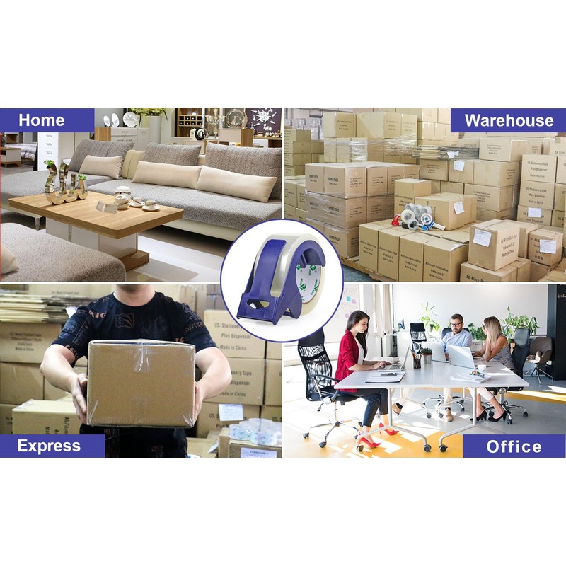 BOMEI PACK Packing Tape with Blue Dispenser Clear Packaging Tape