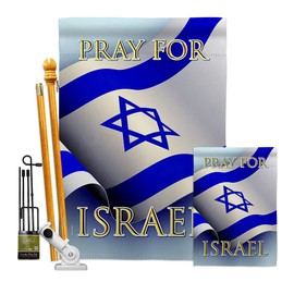 USA Decoration Pray for Israel Bandera de Israeli Banner Bracket Set Flag Wooden Poles for Outside House Wood Stand Outdoor Garden Wall Tapestry Sign Grandma Gifts Home, Jewish Decorations Made In USA