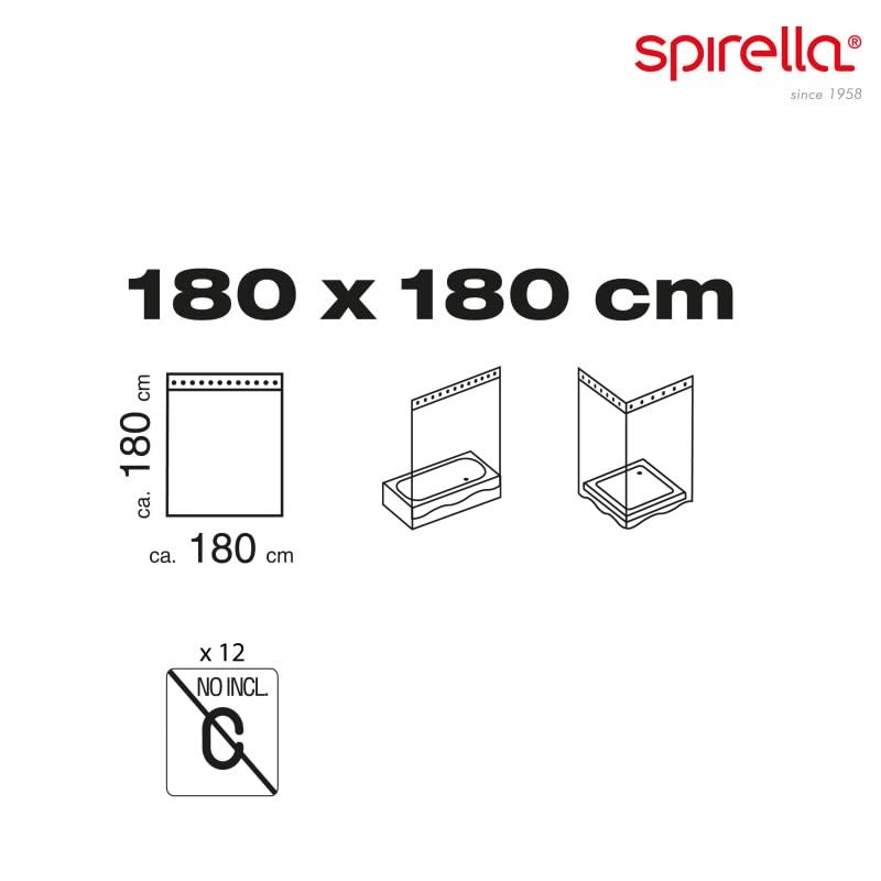 Spirella Primo Black Textile Polyester Shower Curtain, 180 x 180