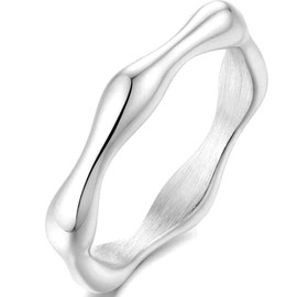 Jude Jewelers Stainless Steel High Polishd Irregular Shape Bone Bambbo Style Stackable Weddiing Band Ring (Silver, 9)