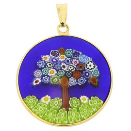 GlassOfVenice Murano Glass Millefiori Pendant Tree of Life in Gold-Plated Frame 1"