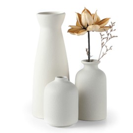 CEMABT White Ceramic vase Set-3 Small Flower vases for Decor,Modern Boho Farmhouse Home Decor,Decorative vase for Pampas Grass&Dried Flowers,idea Shelf,Table,Bookshelf ，Entryway- Distressed