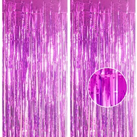YAAVAAW 2pcs 3.2 x 8.3ft Glitter Purple Foil Fringe Curtain Backdrop Tinsel Curtain Party Streamers Curtain Backdrop Decorations for Birthday School Graduation Hen Girls Party Decorations Purple