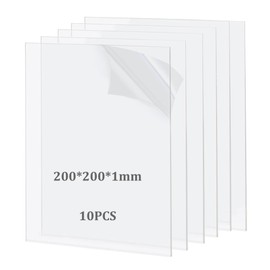 Taiyeestar Pack of 10 Acrylic Glass Plastic Panels (20 x 20 cm), 1 mm Acrylic Plates, Acrylic Sheet, Transparent Acrylic Glass Plate for Photo Frame, Project Exhibition, Painting, Table Stand, Squares