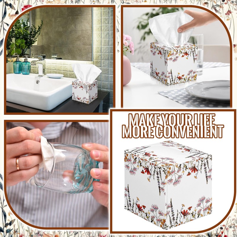Fourluoo 12 Pack Spring Wildflowers Facial Tissues Cube Boxes 600
