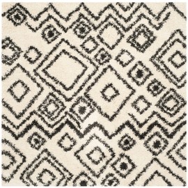 SAFAVIEH Belize Shag Collection 6'7" Square Ivory/Charcoal SGB488B Moroccan Boho Tribal Non-Shedding Living Room Bedroom Dining Room Entryway Plush 2-inch Thick Area Rug