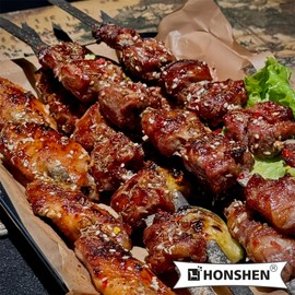 22-Inch Long Flat BBQ Skewers, HONSHEN 3/8 Inch Heavy Duty Stainless Steel Wide Blade with hardwood Handle barbecue skewers for Grilling Meat,Chicken,Beef-Set of 12 (22Inch Flat BBQ Skewers 12p)