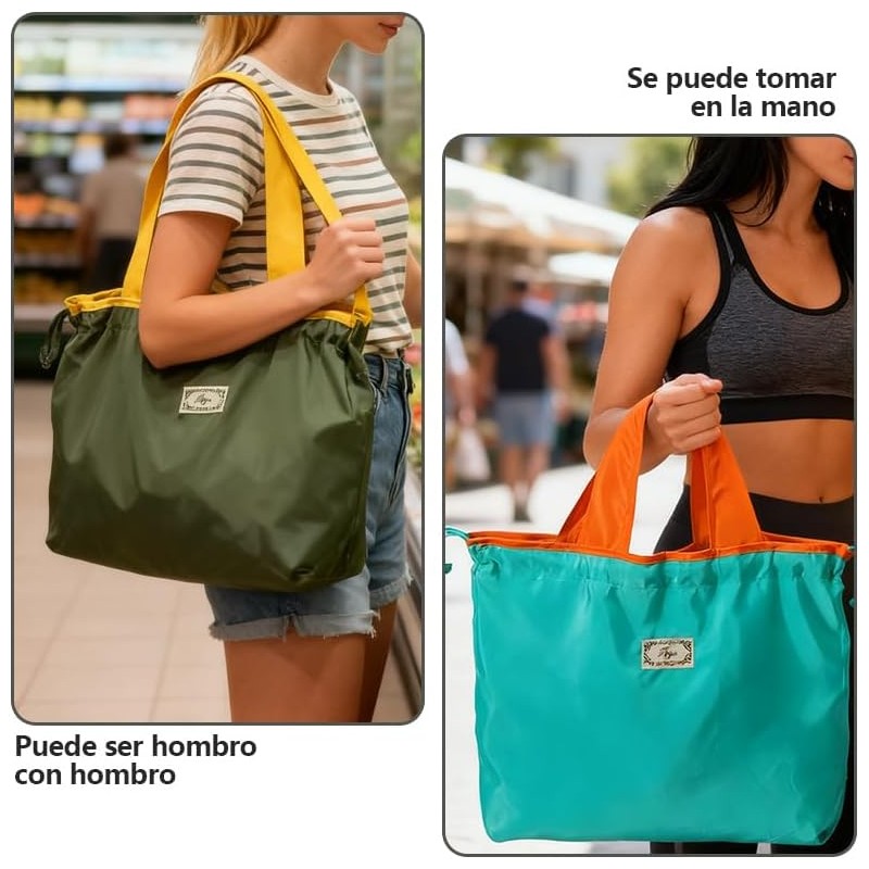 2 Piezas Bolsas de Compras Plegables,Bolsas Ecológicas Reutilizables,Bolsa Viaje Plegable