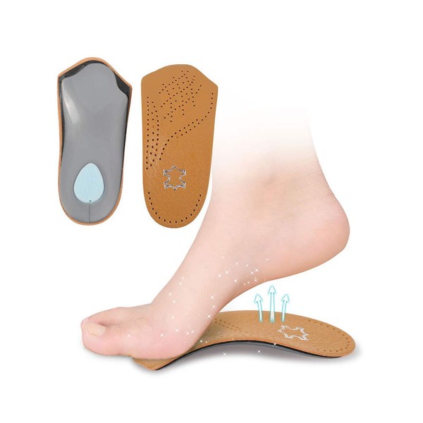 3/4 Leather Orthotic Inserts with Metatarsal Pad, Arch Support Insoles Shoe and Padding at The Heel for Men and Women